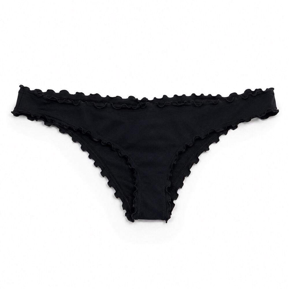 Shade & Shore Black Ruffle Cheeky Bikini Bottom Ruched Swim Bottom
